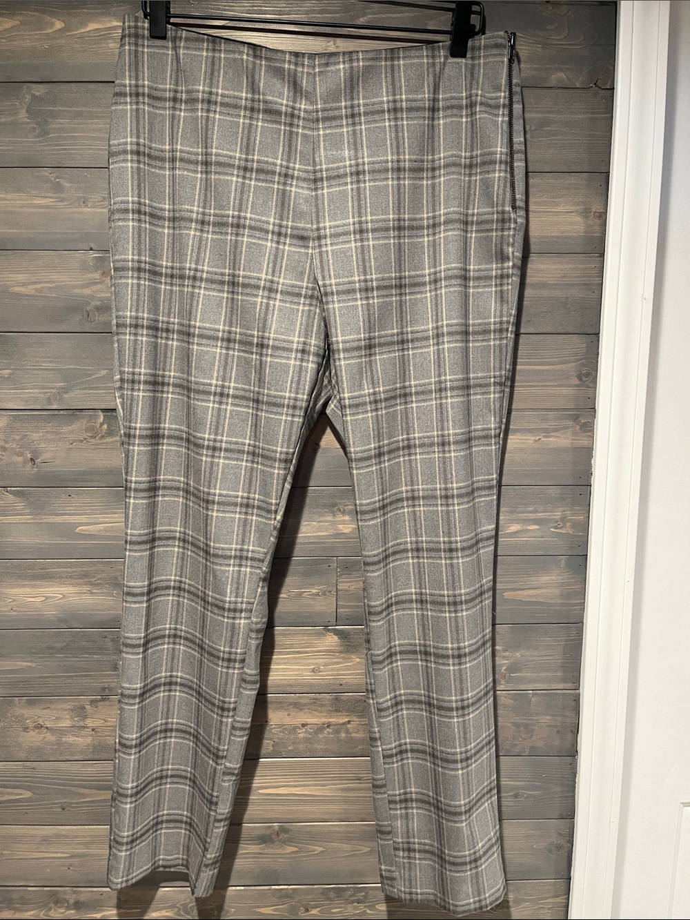 NWT Nine West side zip gray plaid skinny pants 14